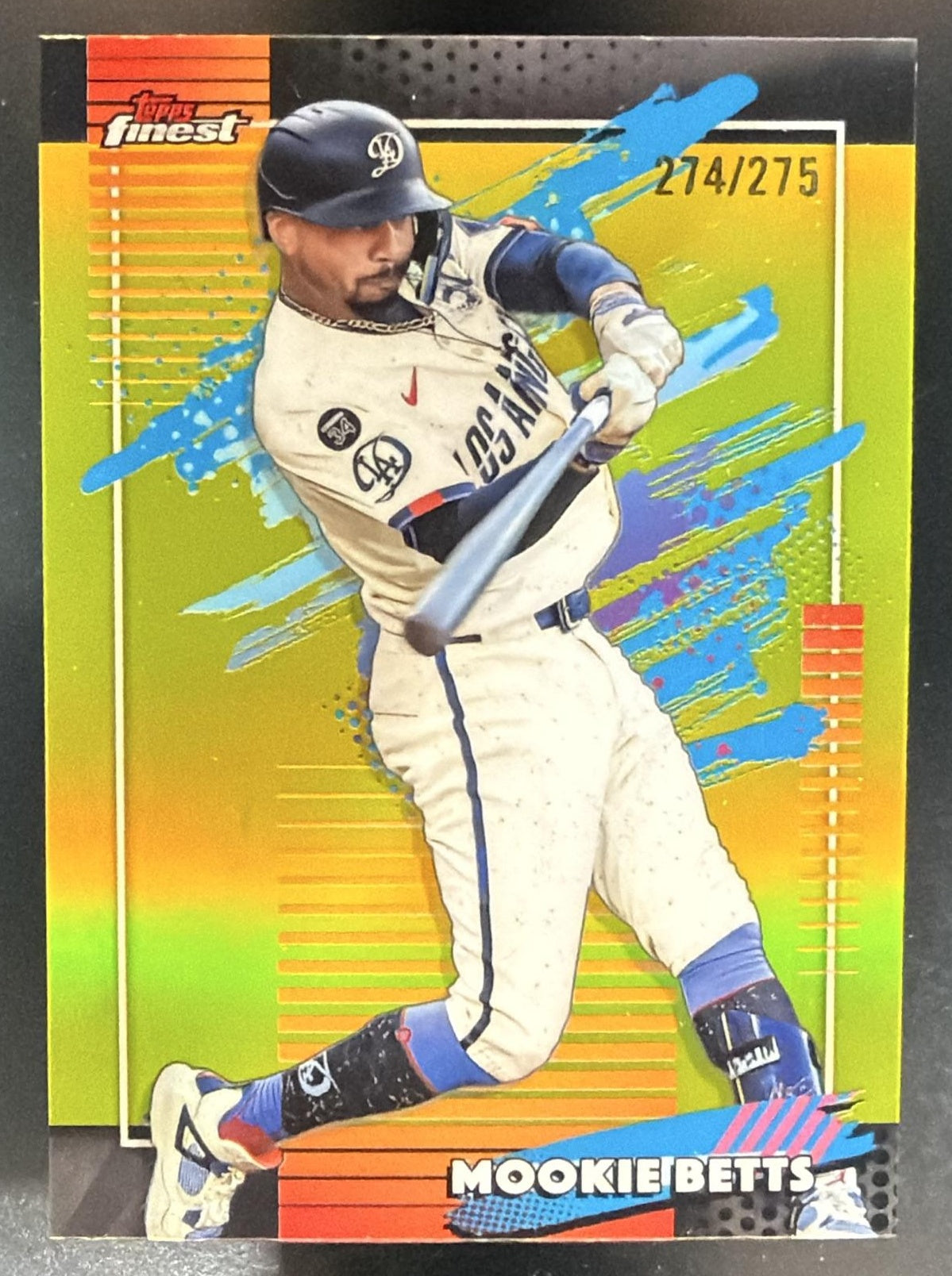 2026 Topps Finest Mookie Betts #129 Uncommon Yellow Refractor 274/275 Dodgers — front