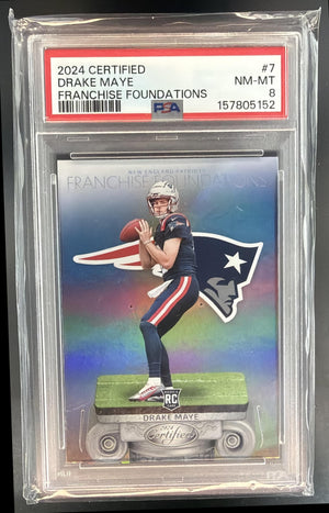 2024 Panini Certified Drake Maye #7 Franchise Foundations RC Patriots PSA 8