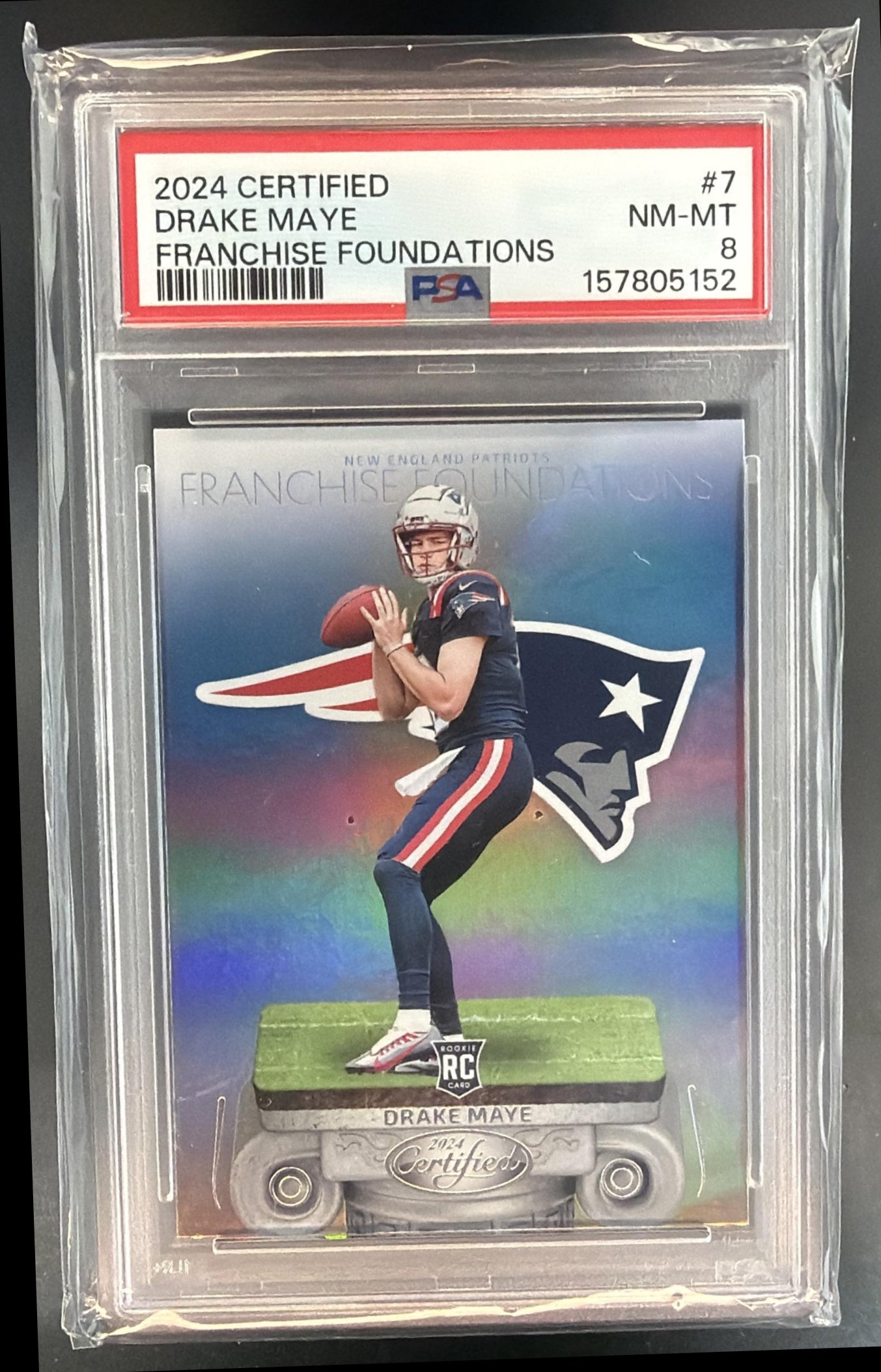 2024 Panini Certified Drake Maye #7 Franchise Foundations RC Patriots PSA 8 — front