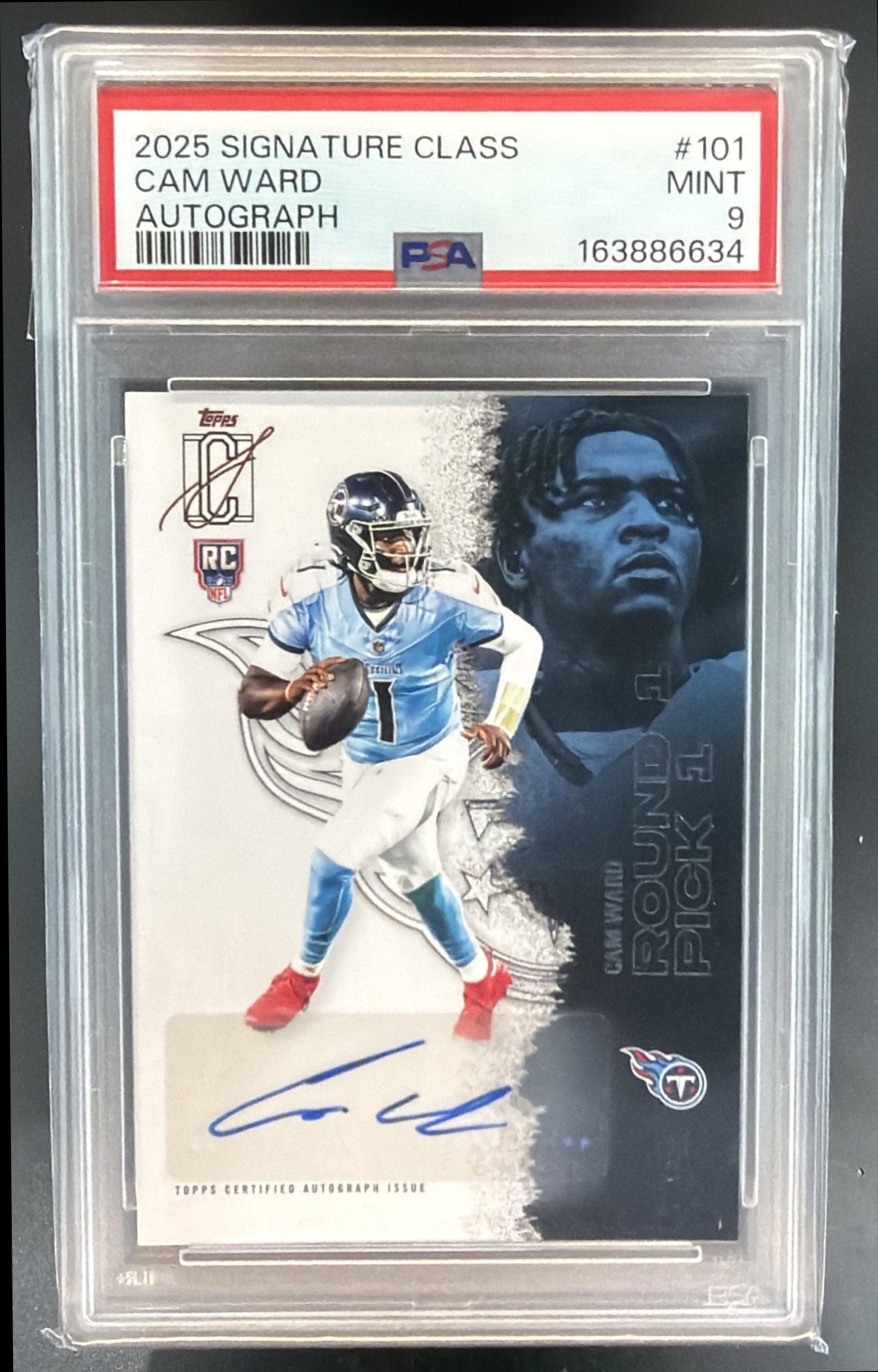 2025 Topps Signature Class Cam Ward #101 Rookie Auto RC Titans PSA 9 — front