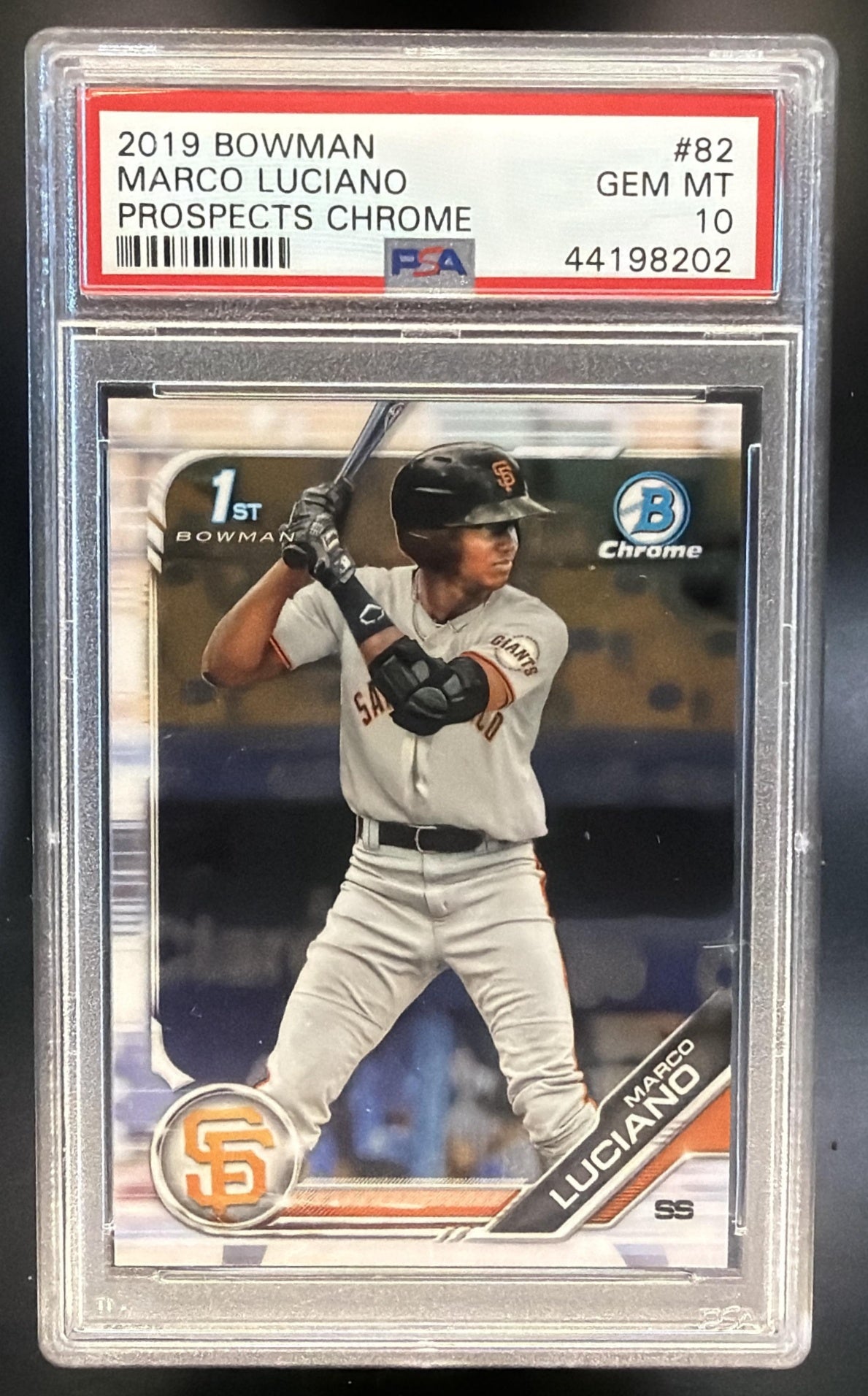 2019 Bowman Marco Luciano #BCP-82 Chrome 1st Prospect PSA 10 — front