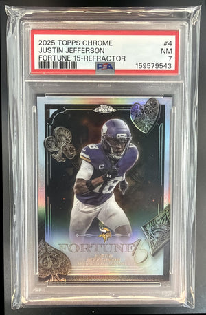 2025 Topps Chrome Justin Jefferson #F15-4 Fortune 15 Refractor Vikings PSA 7
