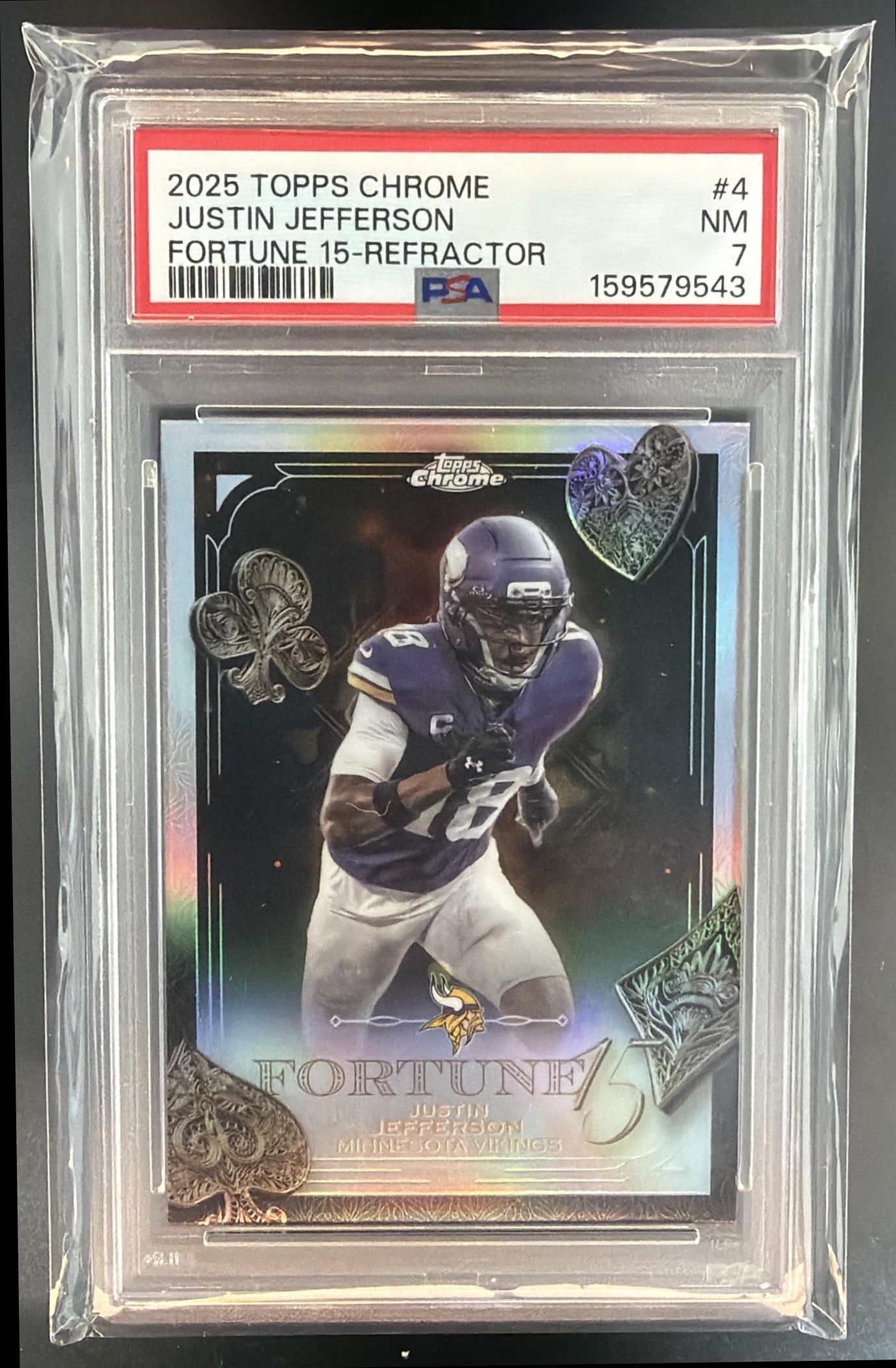 2025 Topps Chrome Justin Jefferson #F15-4 Fortune 15 Refractor Vikings PSA 7 — front