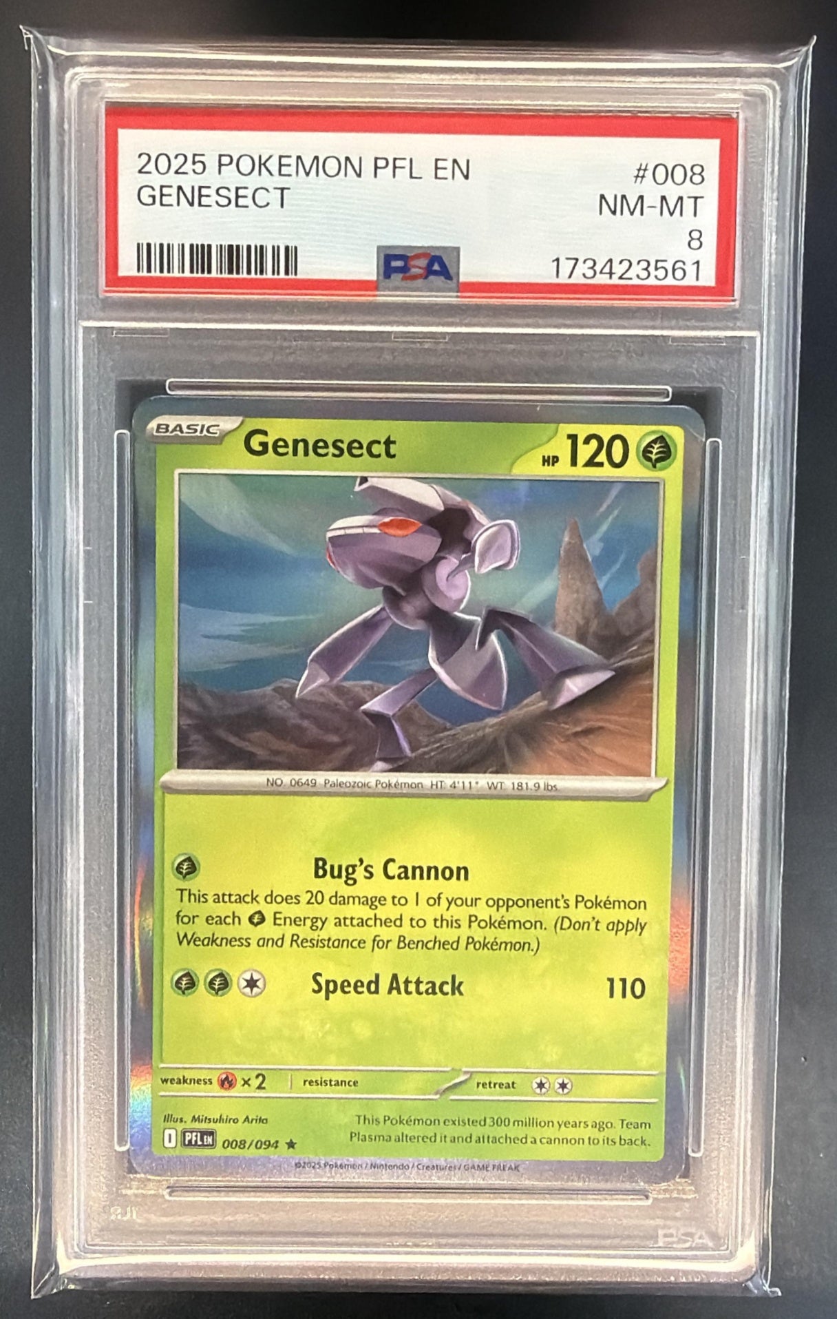 2025 Pokemon Phantasmal Flames Genesect #008/094 Rare PSA 8 — front