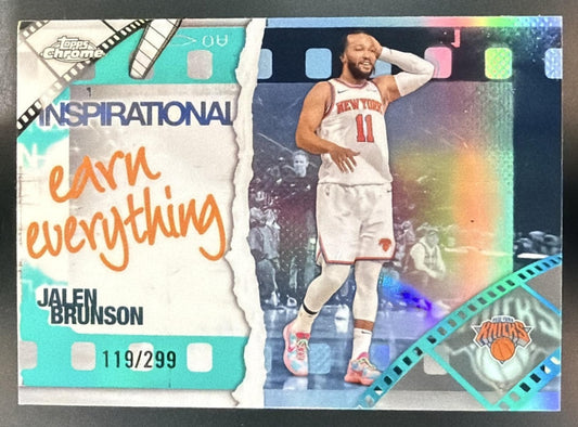 2025 Topps Chrome Jalen Brunson #IP-12 Inspirational Teal Refractor /299 — front