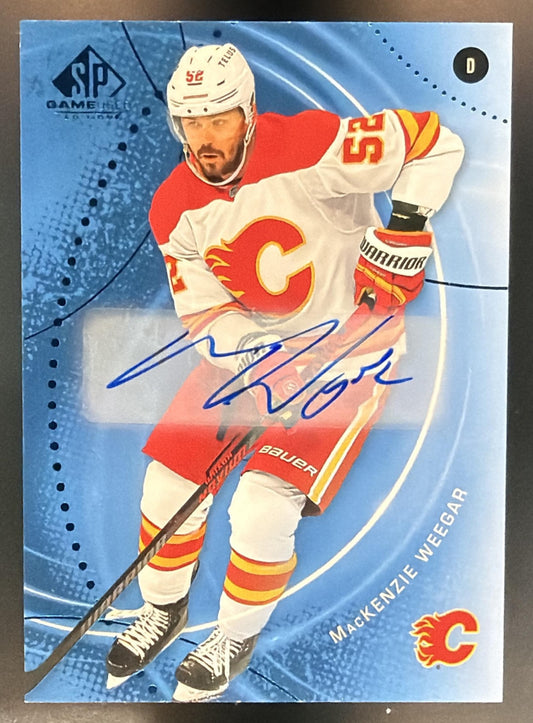 2025-26 Upper Deck SP Game Used MacKenzie Weegar #194 Blue Auto Flames — front
