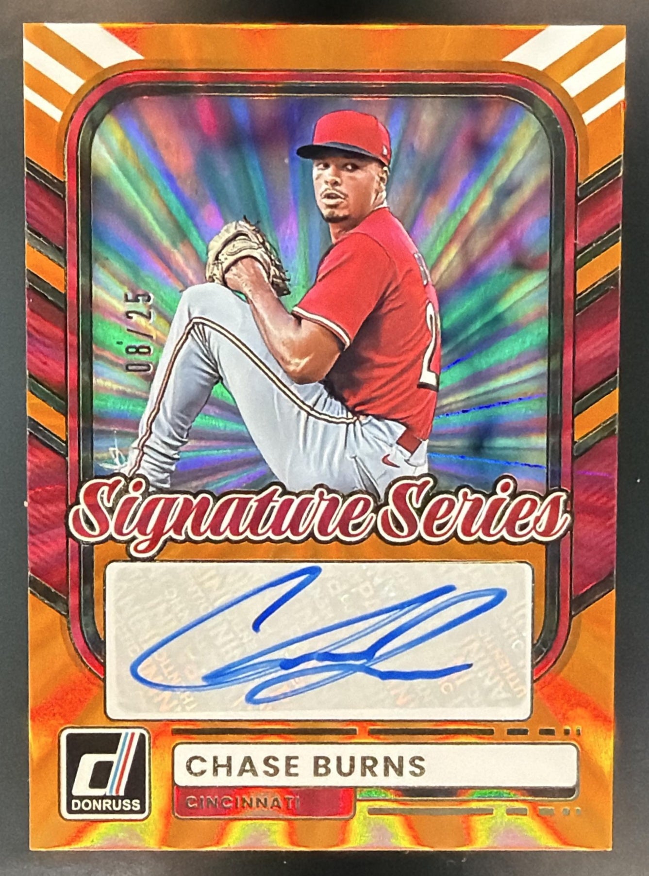 2026 Panini Donruss Chase Burns #SS-CB Signature Series Orange Laser /25 Auto — front
