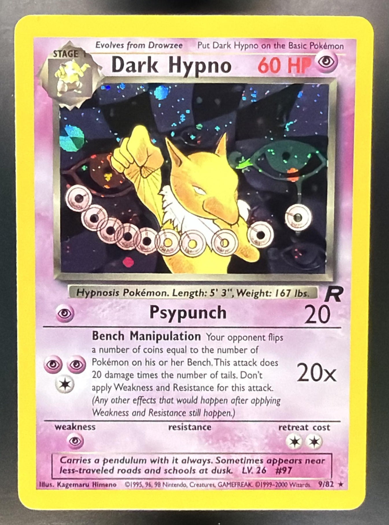 2000 Pokemon Team Rocket Dark Hypno #9/82 Holo — front