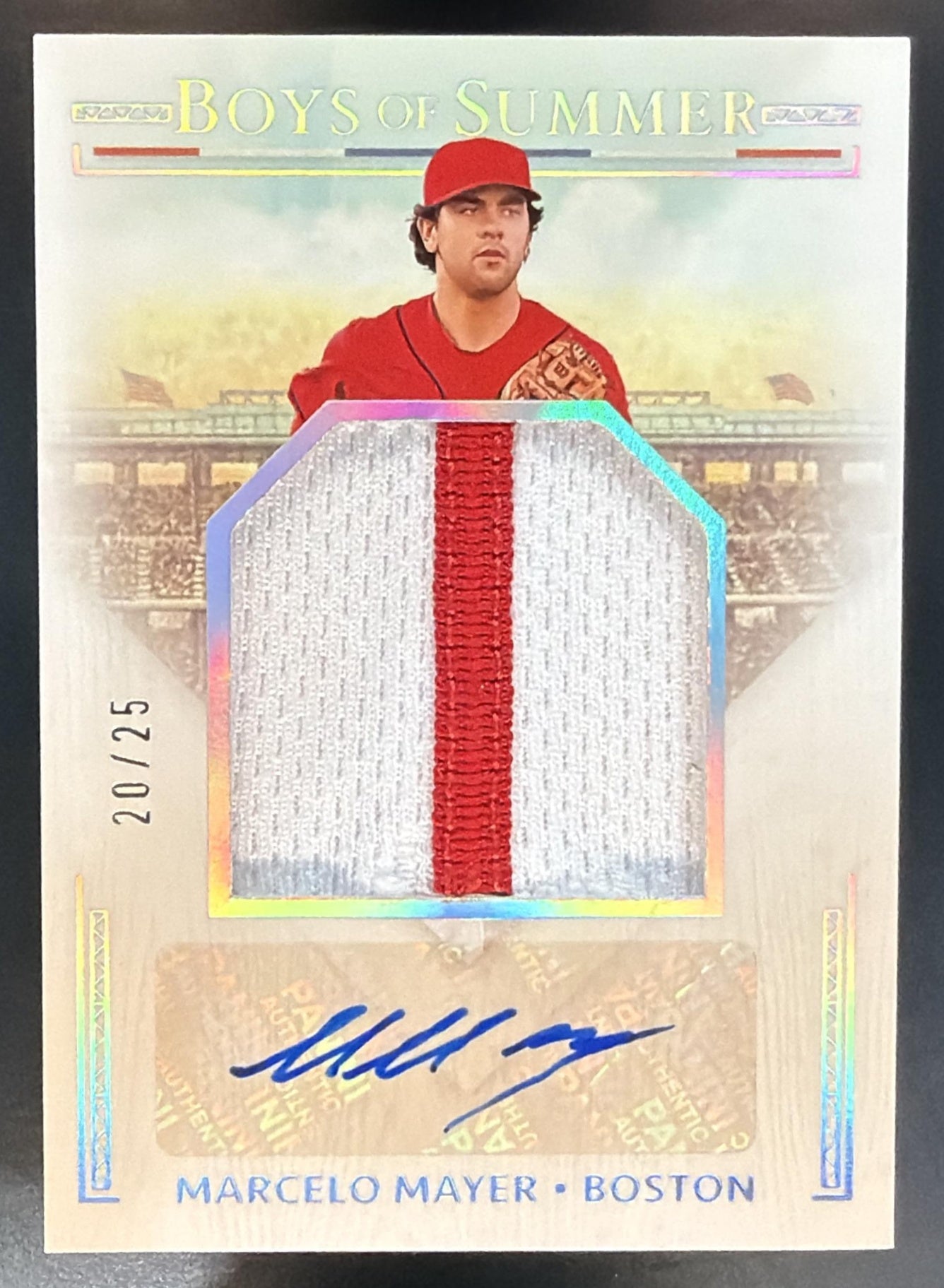 2024 Boys of Summer Marcelo Mayer Jumbo Prospect Material Silver /25 MEM Auto — front