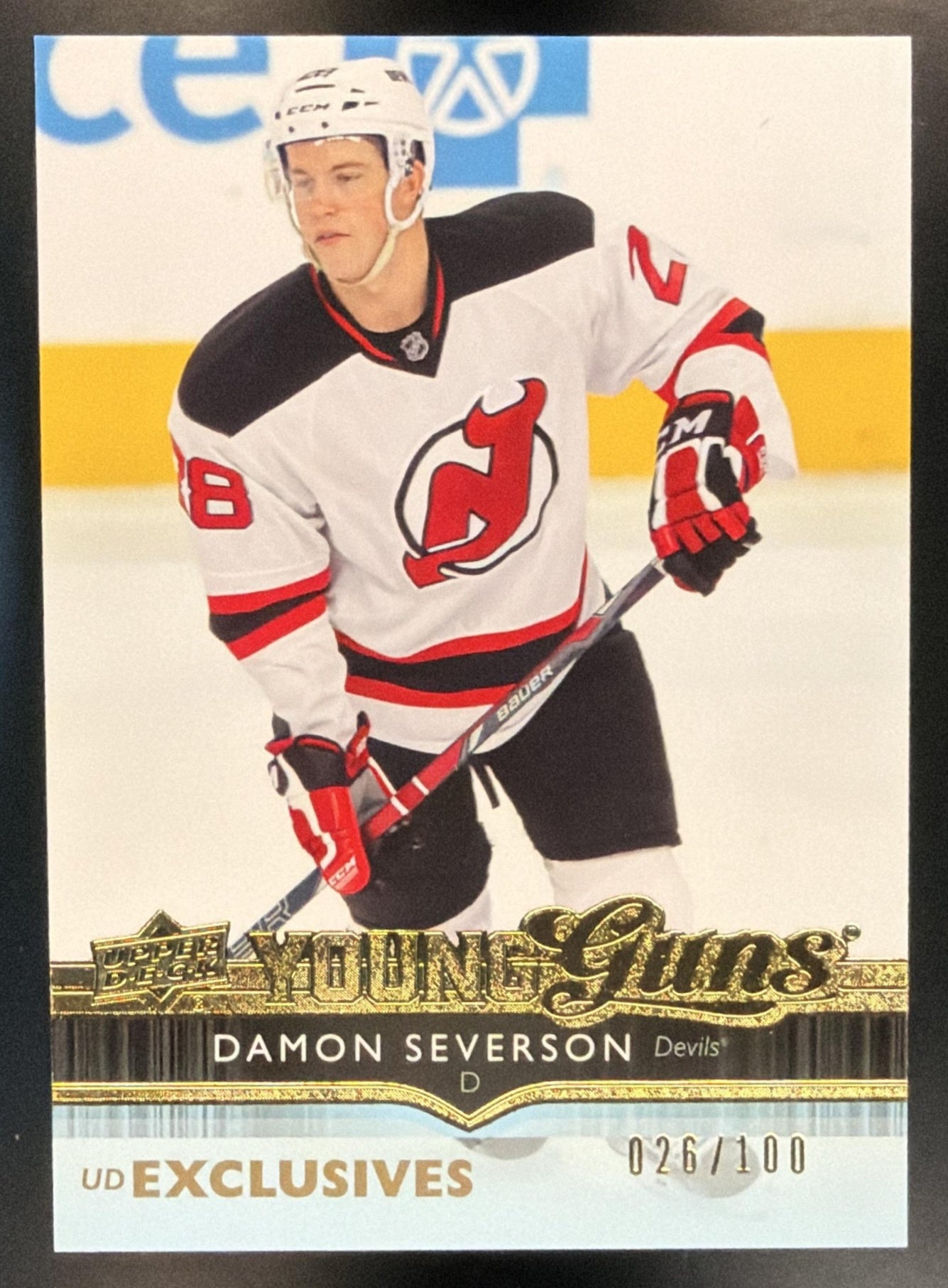 2014-15 Upper Deck Damon Severson #232 UD Exclusives 26/100 Young Guns RC Devils — front