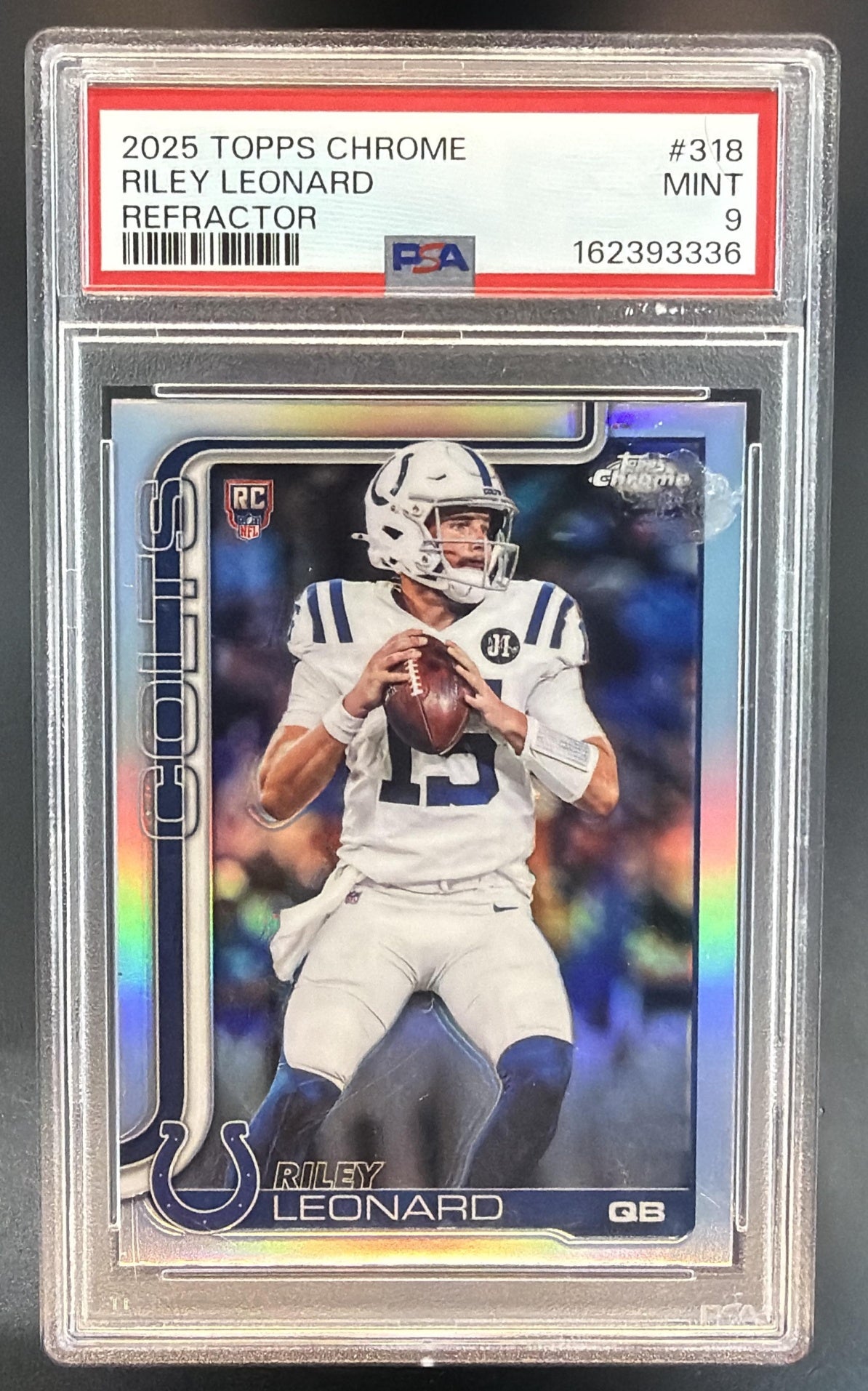 2025 Topps Chrome Riley Leonard #318 Rookie Refractor RC Colts PSA 9 — front