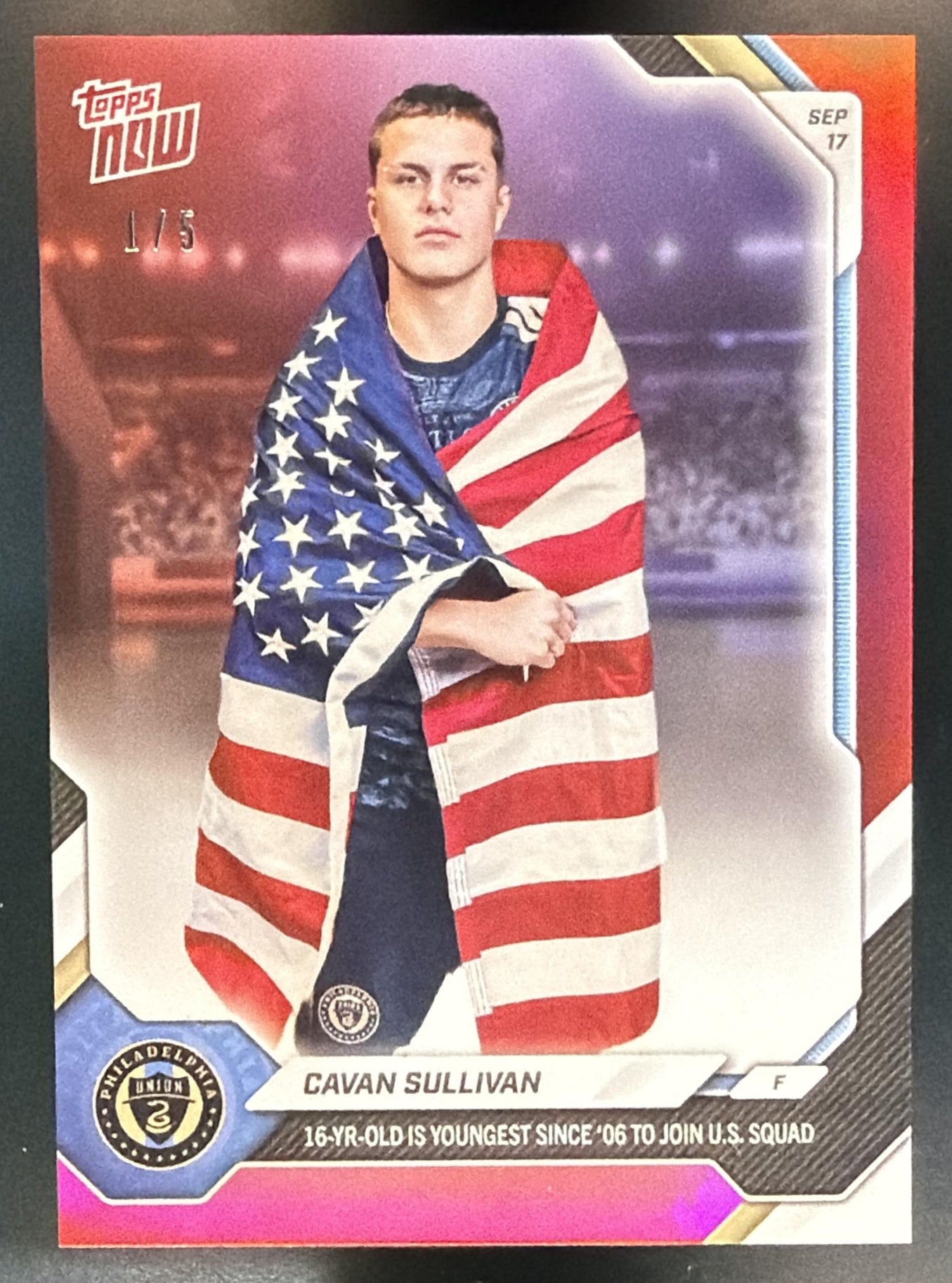 2026 Topps Now MLS Cavan Sullivan #TNCS Red Foil 1/5 Union — front