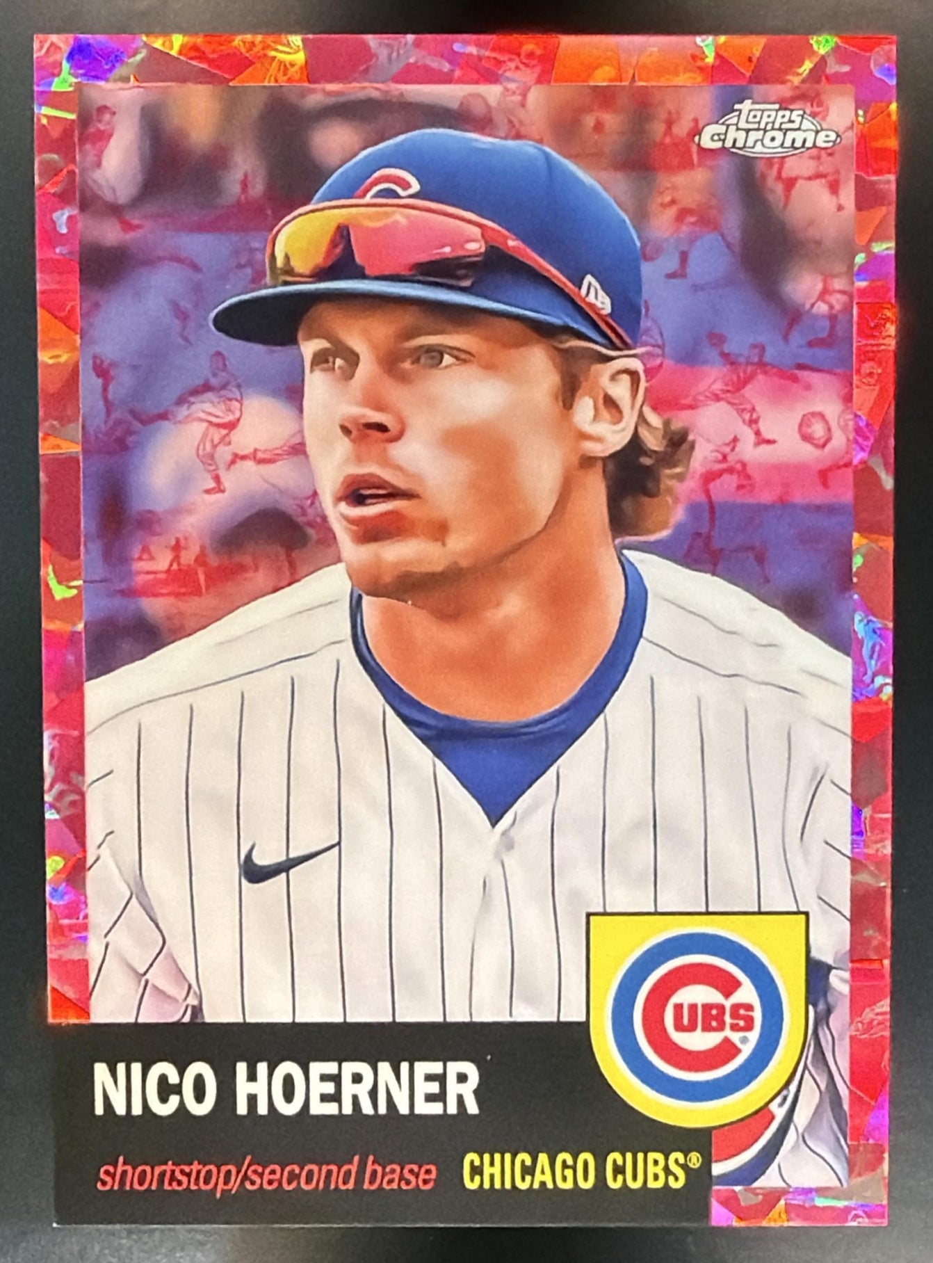 2022 Topps Chrome Platinum Anniversary Nico Hoerner #216 Fuchsia Refractor /100 — front