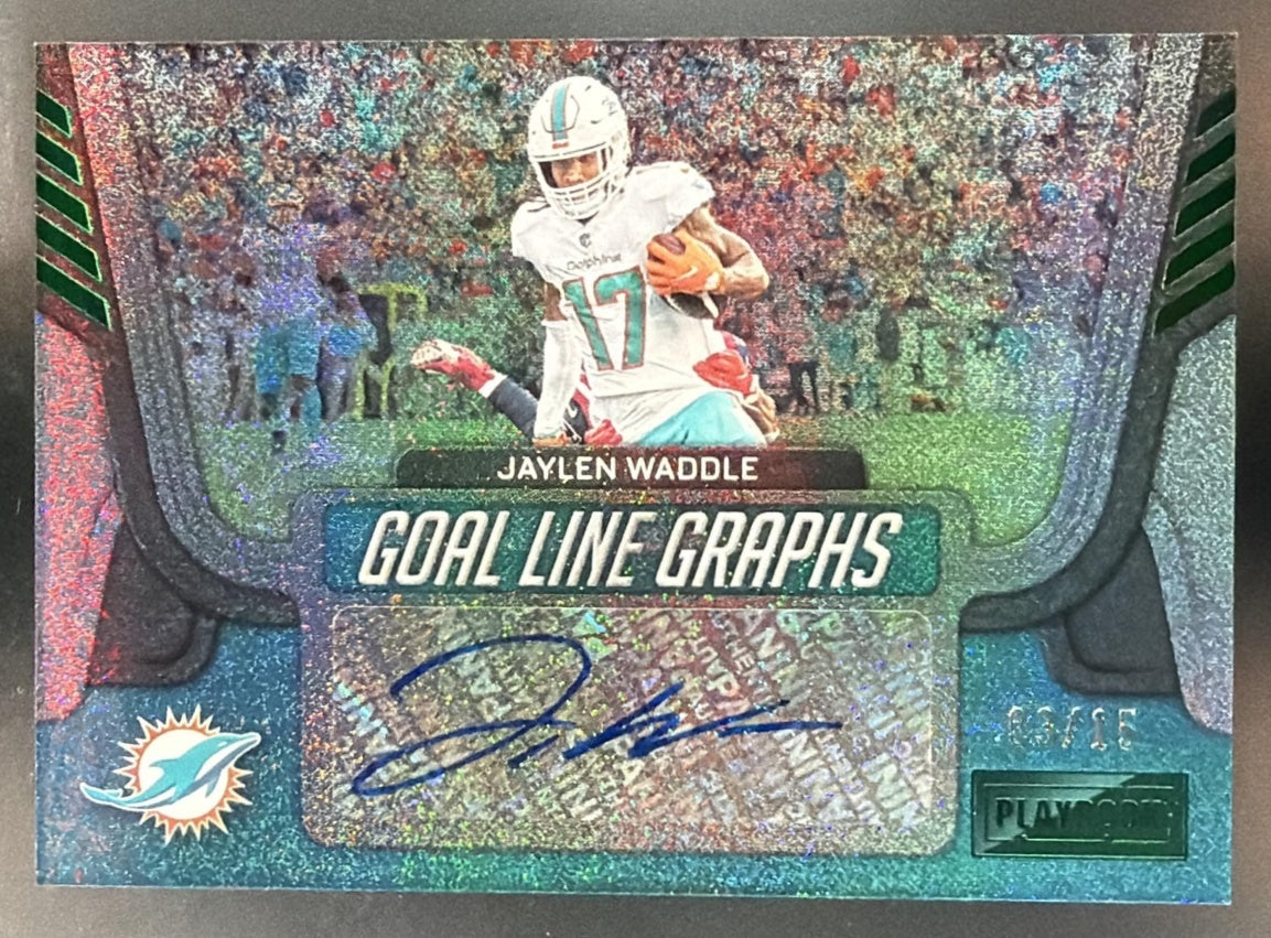 2022 Panini Playbook Jaylen Waddle #GLG-JW Goal Line Graphs Green /15 Auto — front