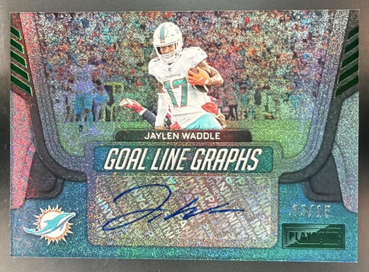 2022 Panini Playbook Jaylen Waddle #GLG-JW Goal Line Graphs Green /15 Auto — front