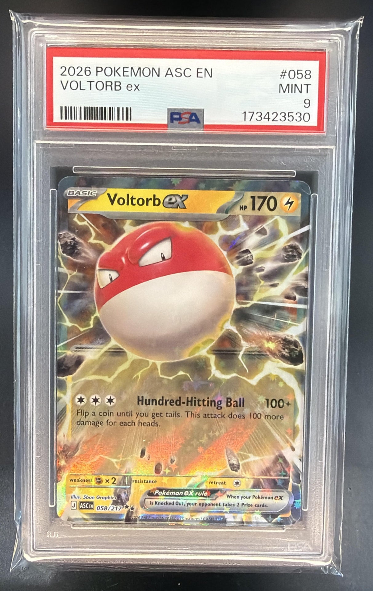 2026 Pokemon Ascended Heroes Voltorb ex #058/217 Double Rare PSA 9 — front