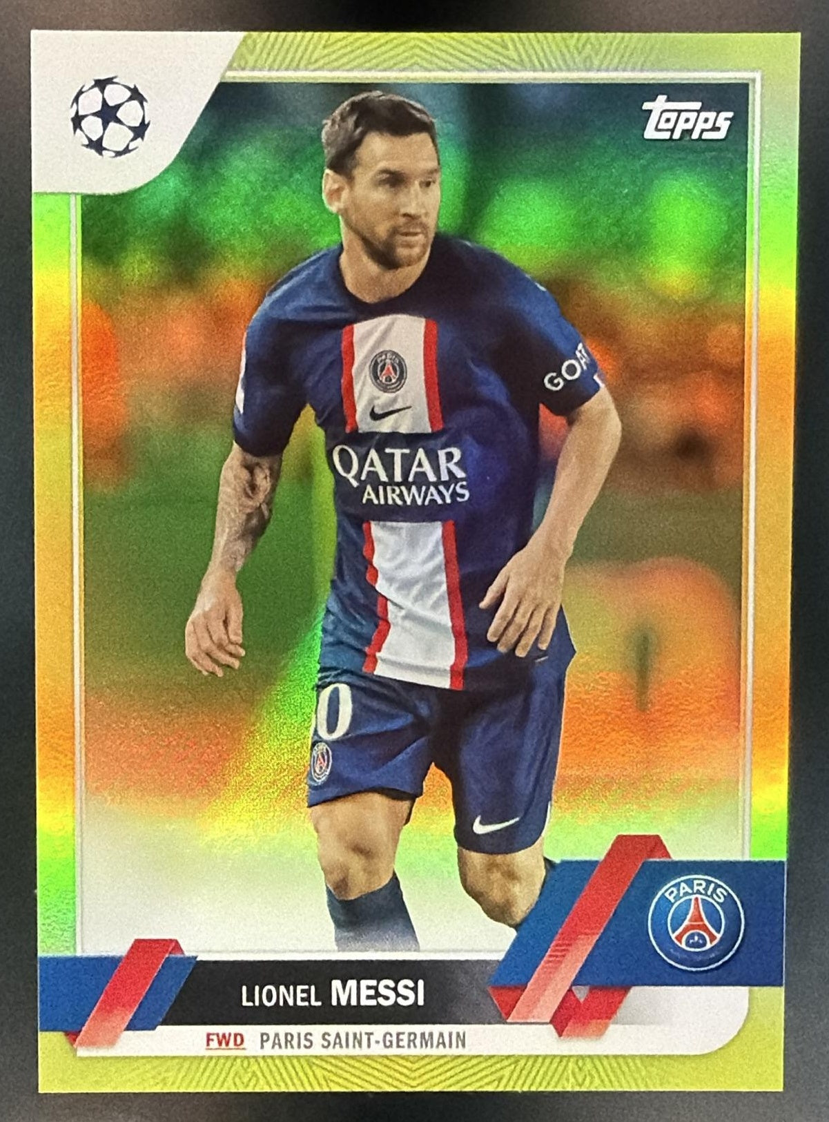 2022-23 Topps UEFA Club Competitions Lionel Messi #1 Yellow Foil 97/299 PSG — front