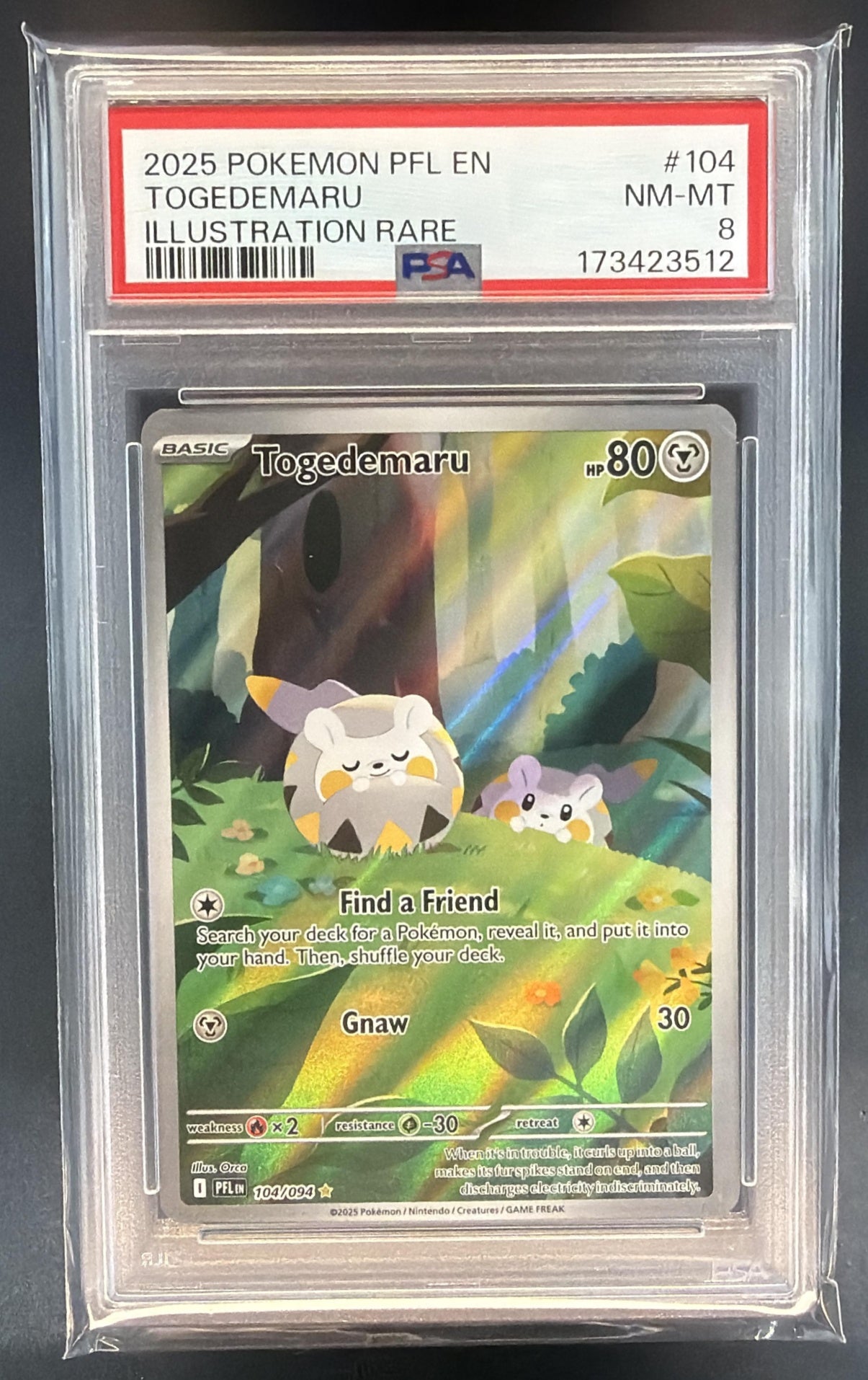 2025 Pokemon Phantasmal Flames Togedemaru #104/094 Illustration Rare PSA 8 — front