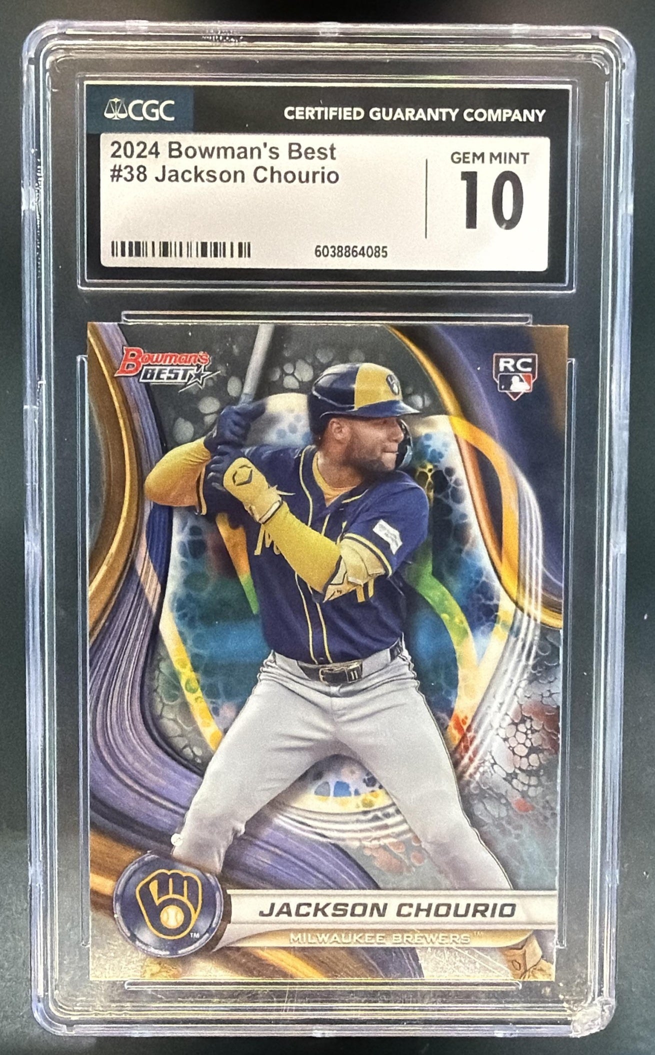 2024 Bowman's Best Jackson Chourio #38 RC Brewers CGC 10 — front