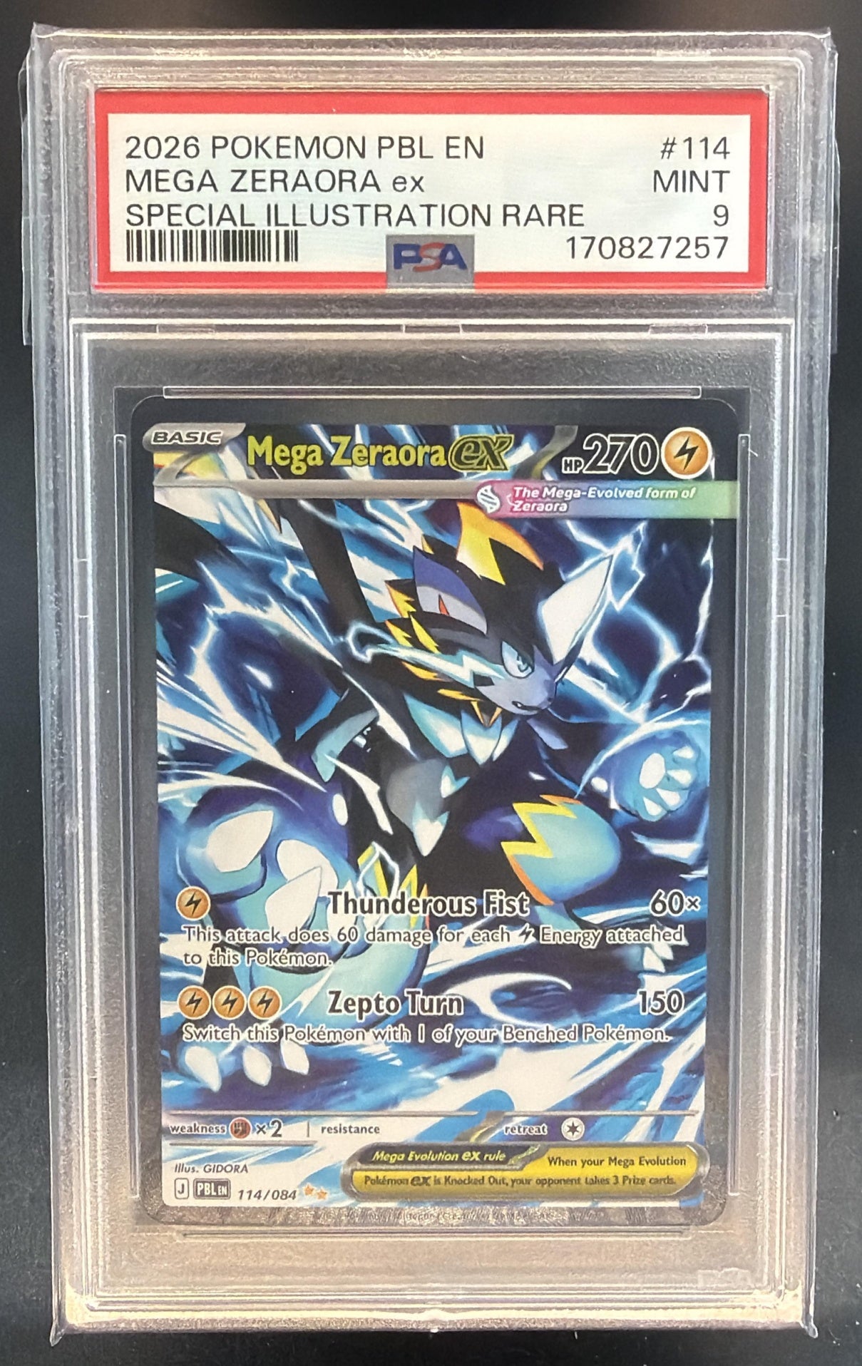 2026 Pokemon Pitch Black Mega Zeraora ex #114/084 Special Illustration PSA 9 — front