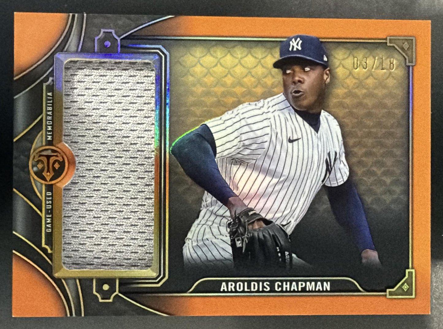 2022 Topps Triple Threads Aroldis Chapman Single Jumbo Relics Amber /18 — front