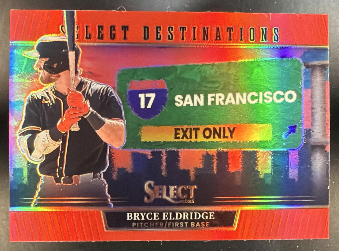 2025 Panini Select Bryce Eldridge #1 Destinations Red Prizm /99 Giants — front