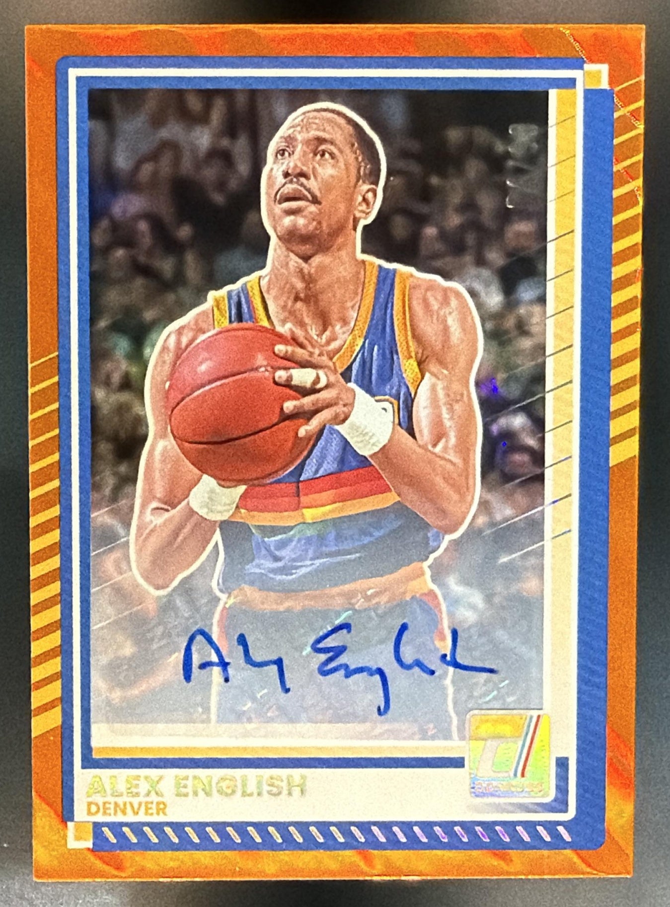 2025-26 Panini Donruss Alex English #158 Auto Orange Lava /99 Nuggets — front