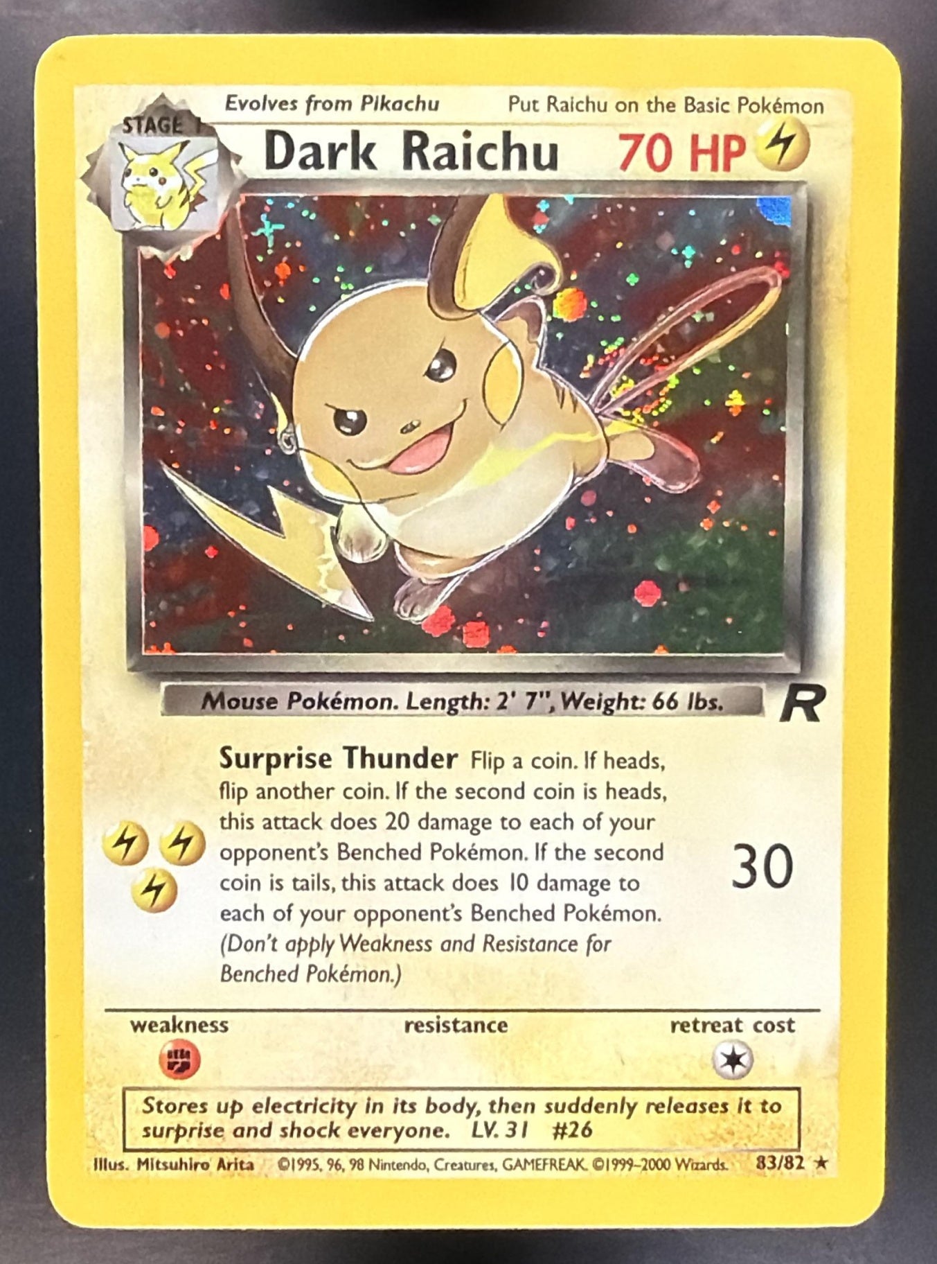 2000 Pokemon Team Rocket Dark Raichu #83/82 Holo — front