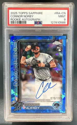 2025 Topps Chrome Sapphire Connor Norby #RA-CN Rookie Auto /199 RC Marlins PSA 9