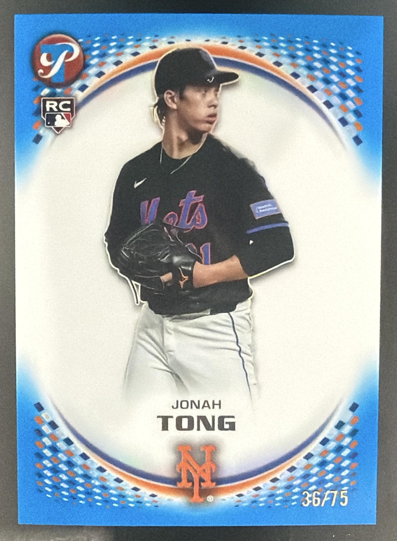 2026 Topps Pristine Jonah Tong #88 Blue Refractor 36/75 RC Mets — front
