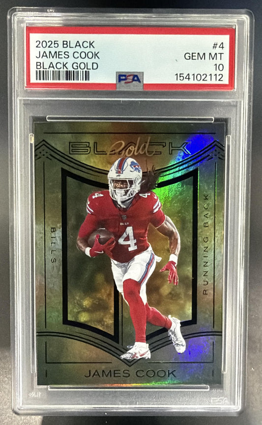 2025 Panini Black James Cook #4 Gold Bills PSA 10 — front