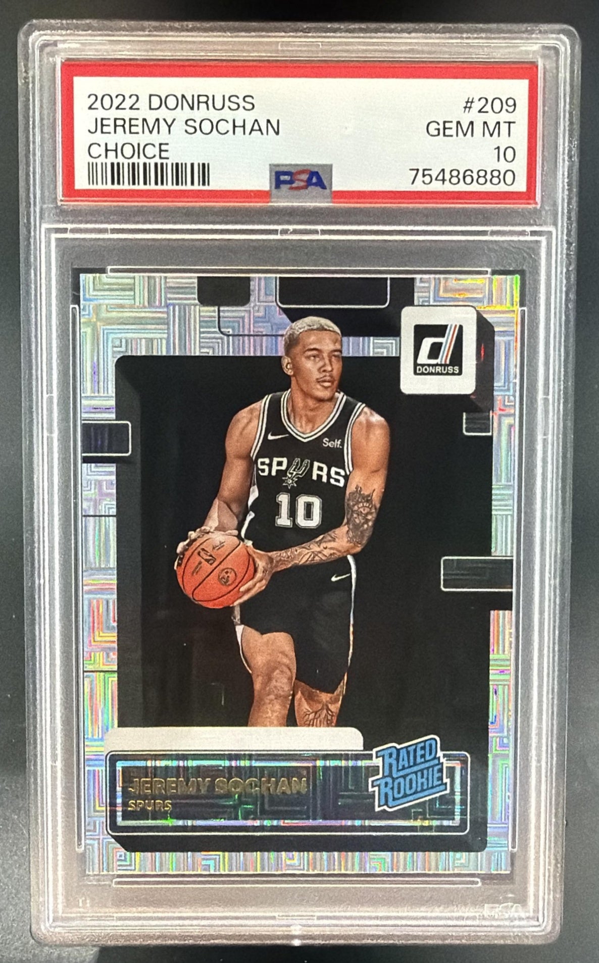 2022-23 Panini Donruss Jeremy Sochan #209 Choice RC Rated Rookie Spurs PSA 10 — front