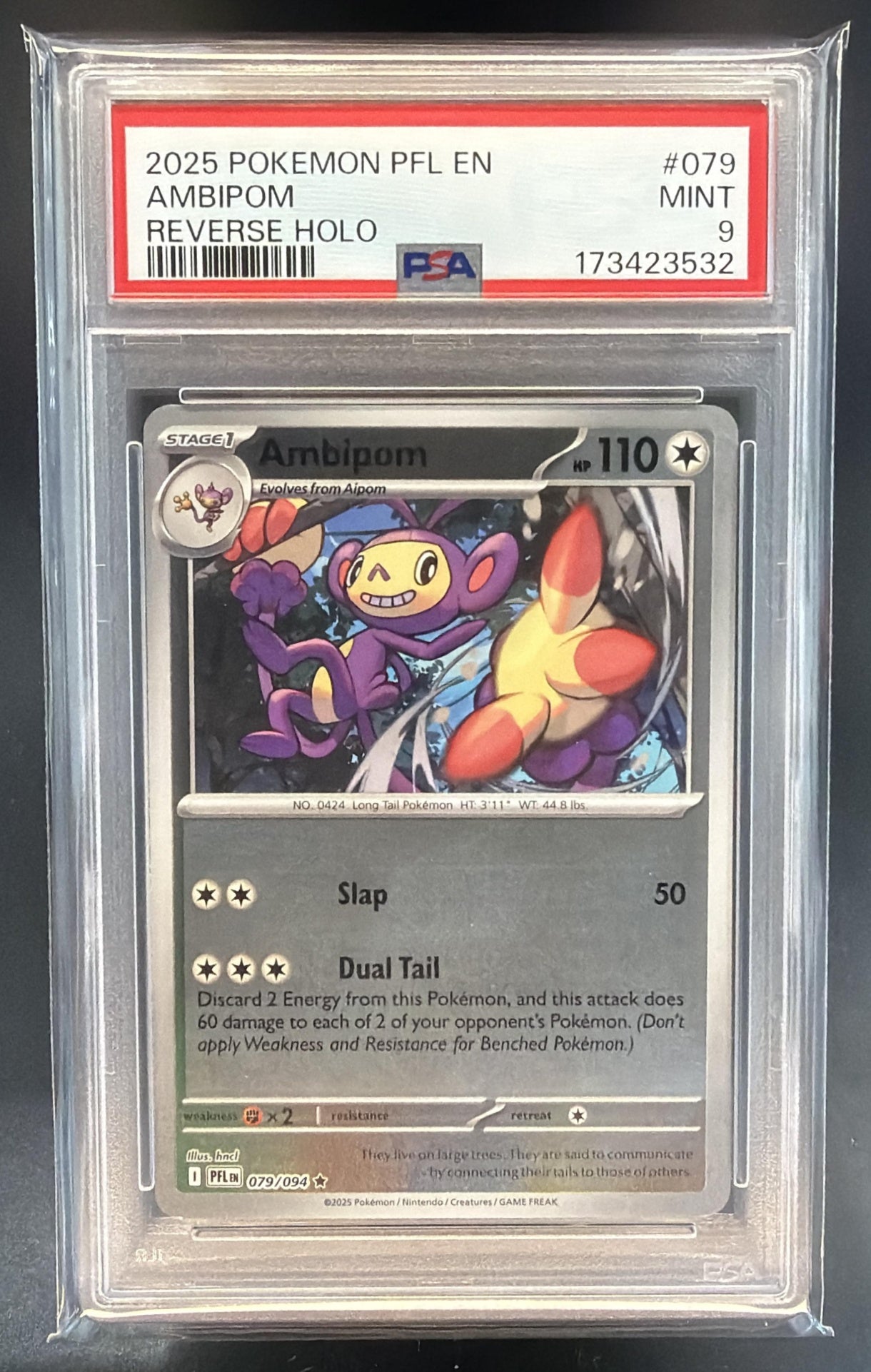 2025 Pokemon Phantasmal Flames Ambipom #079/094 Rare PSA 9 — front