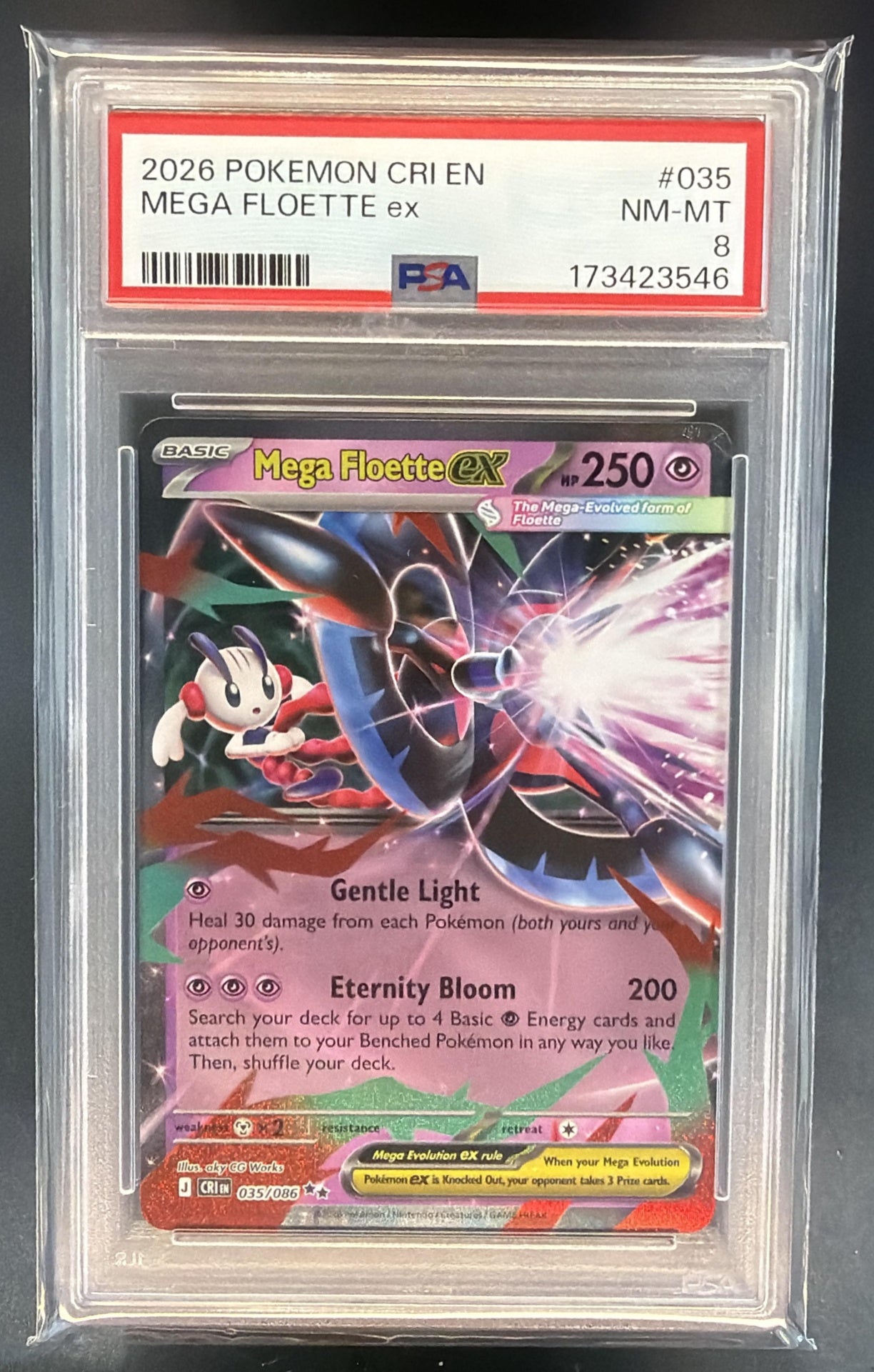 2026 Pokemon Mega Evolution Chaos Rising Floette ex #035/086 Double Rare PSA 8 — front
