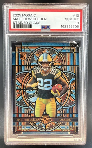 2025 Panini Mosaic Matthew Golden #10 Stained Glass RC Packers PSA 10
