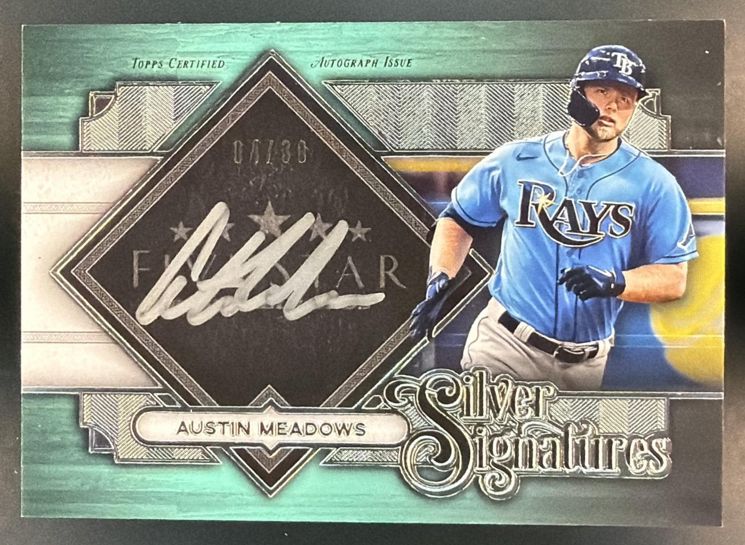 2022 Topps Five Star Austin Meadows #SS-AM Silver Signatures Aqua /30 Auto Rays — front