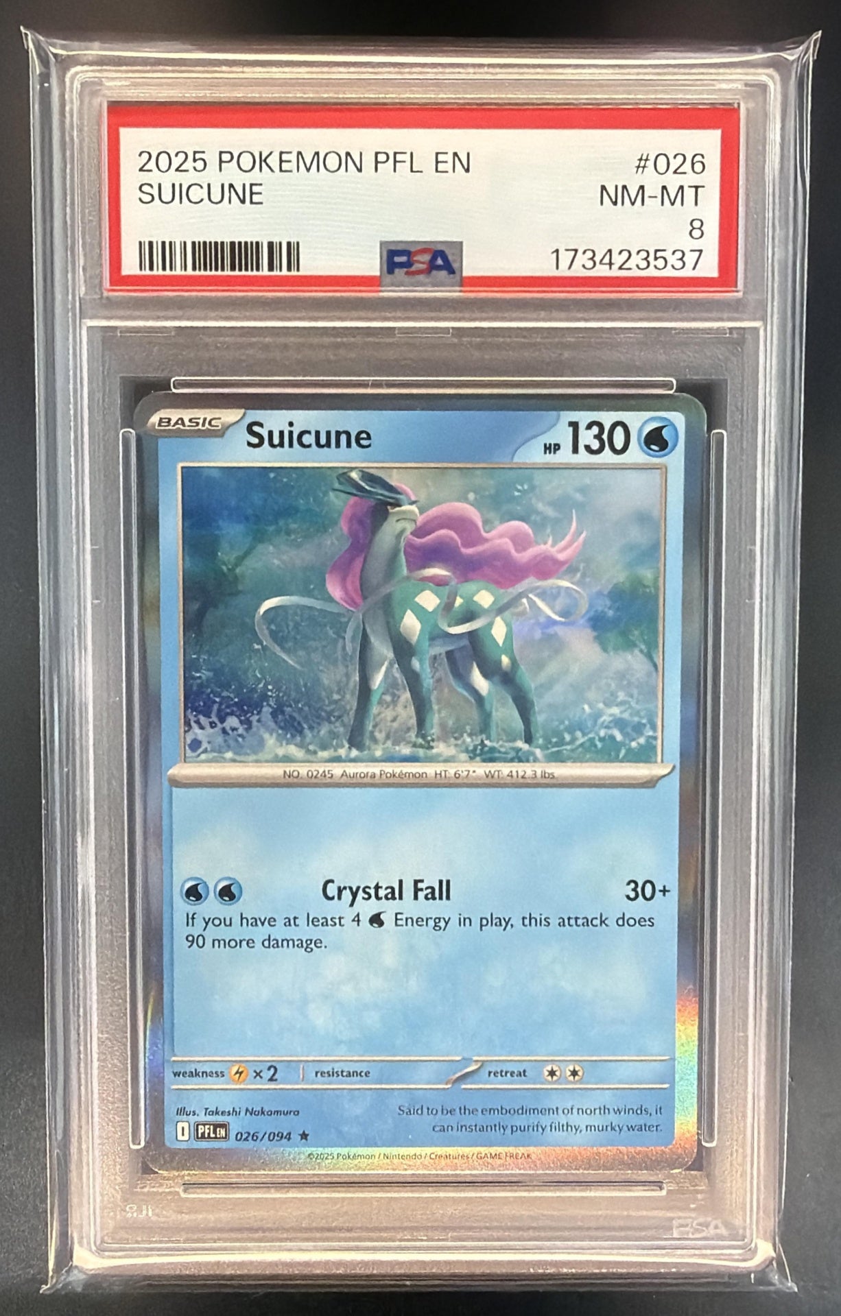 2025 Pokemon Phantasmal Flames Suicune #026/094 Rare PSA 8 — front