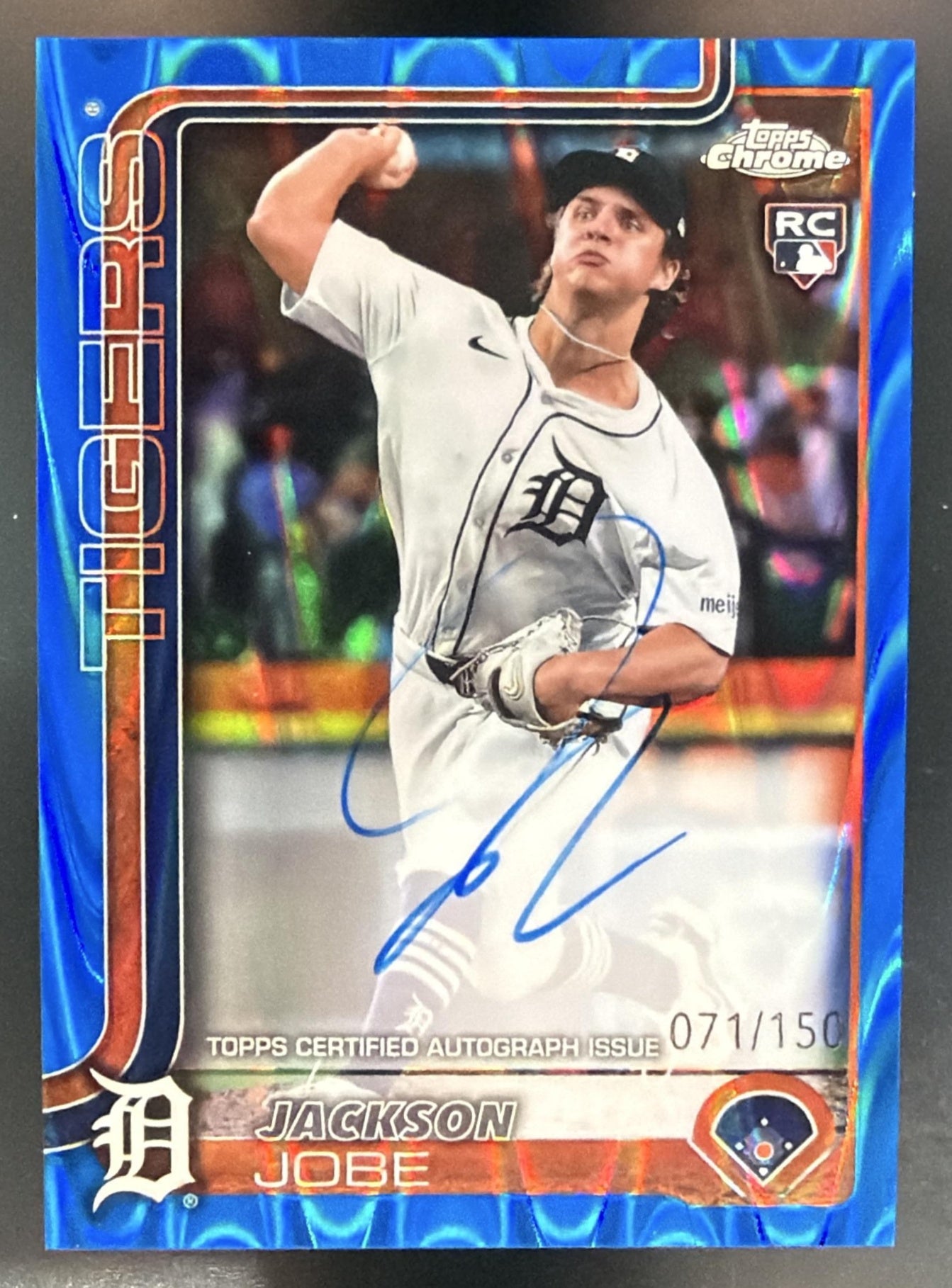 2025 Topps Chrome Jackson Jobe Rookie Auto Blue RayWave Refractor /150 RC — front