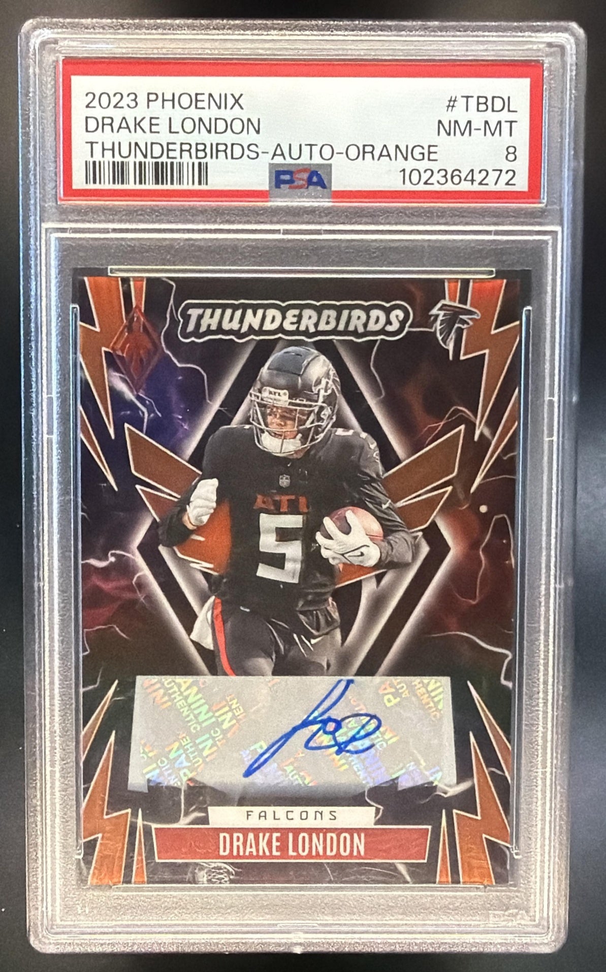 2023 Panini Phoenix Drake London #TB-DL Thunderbirds Auto Orange 50/50 PSA 8 — front