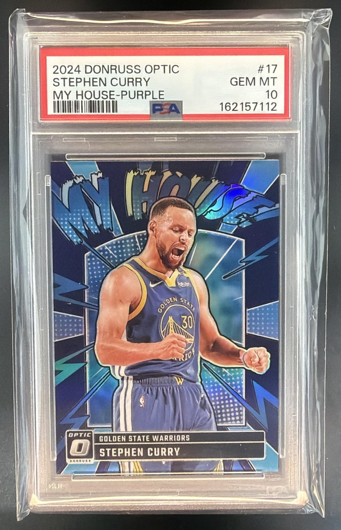 2024-25 Panini Donruss Optic Stephen Curry #17 My House Purple Warriors PSA 10 — front