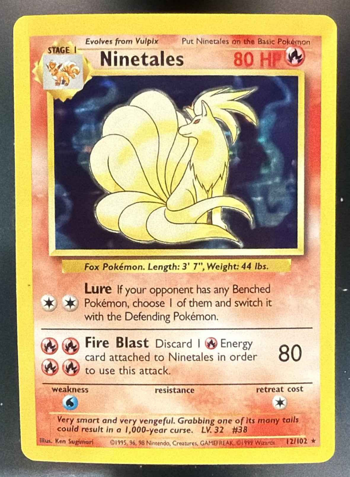 1999 Pokemon Unlimited Ninetales #12/102 Set Rare Holo — front
