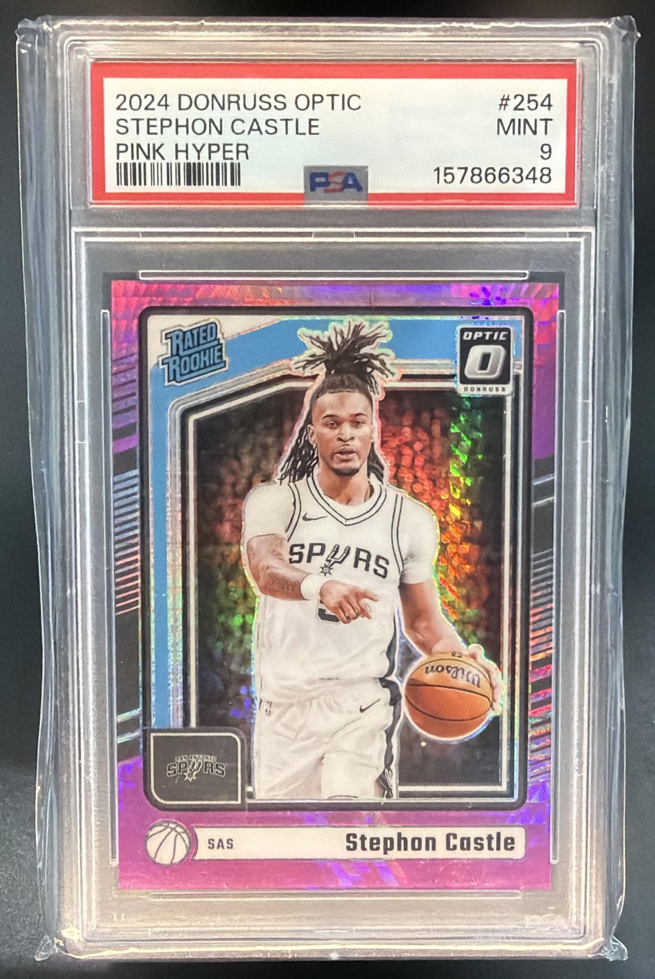 2024 Panini Donruss Optic Stephon Castle Hyper Pink Prizm RC Rated Rookie PSA 9 — front