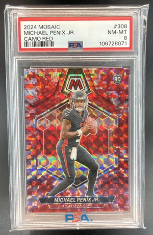 2024 Panini Mosaic Michael Penix Jr. #308 Camo Red Prizm RC Falcons PSA 8