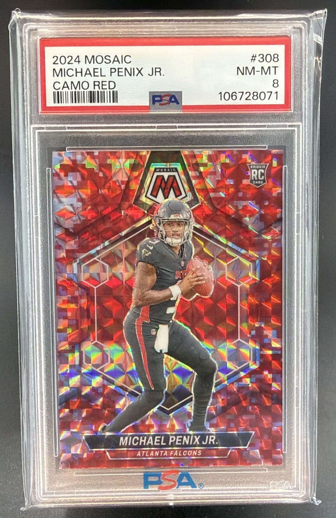 2024 Panini Mosaic Michael Penix Jr. #308 Camo Red Prizm RC Falcons PSA 8 — front