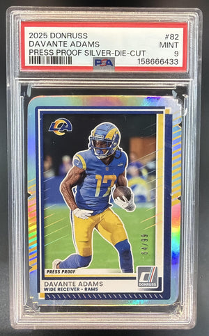 2025 Panini Donruss Davante Adams #82 Press Proof Silver Die-Cut /99 PSA 9