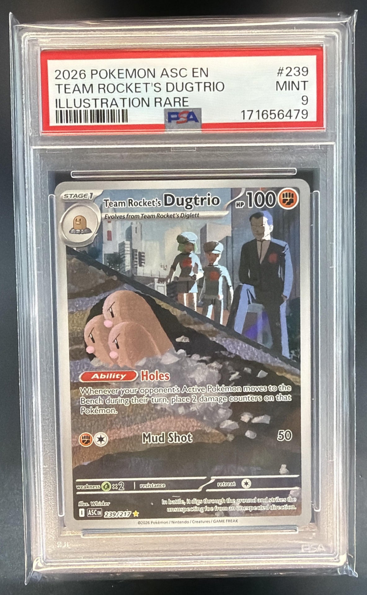 2026 Pokemon Ascended Heroes Team Rocket's Dugtrio Illustration Rare PSA 9 — front