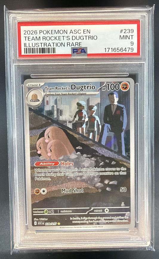 2026 Pokemon Ascended Heroes Team Rocket's Dugtrio Illustration Rare PSA 9 — front