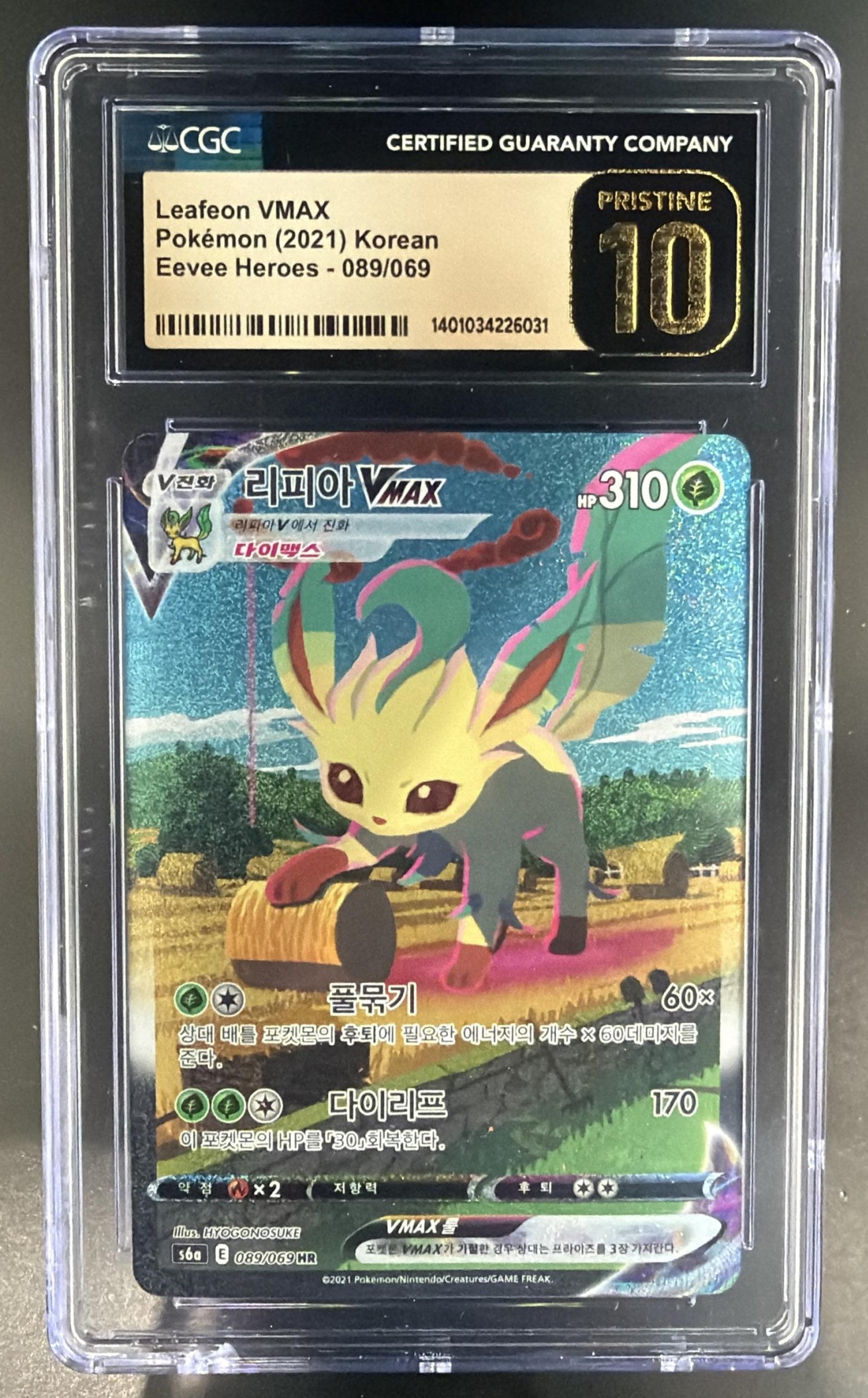 2021 Pokemon Eevee Heroes Korean Leafeon VMAX #089/069 CGC 10 — front