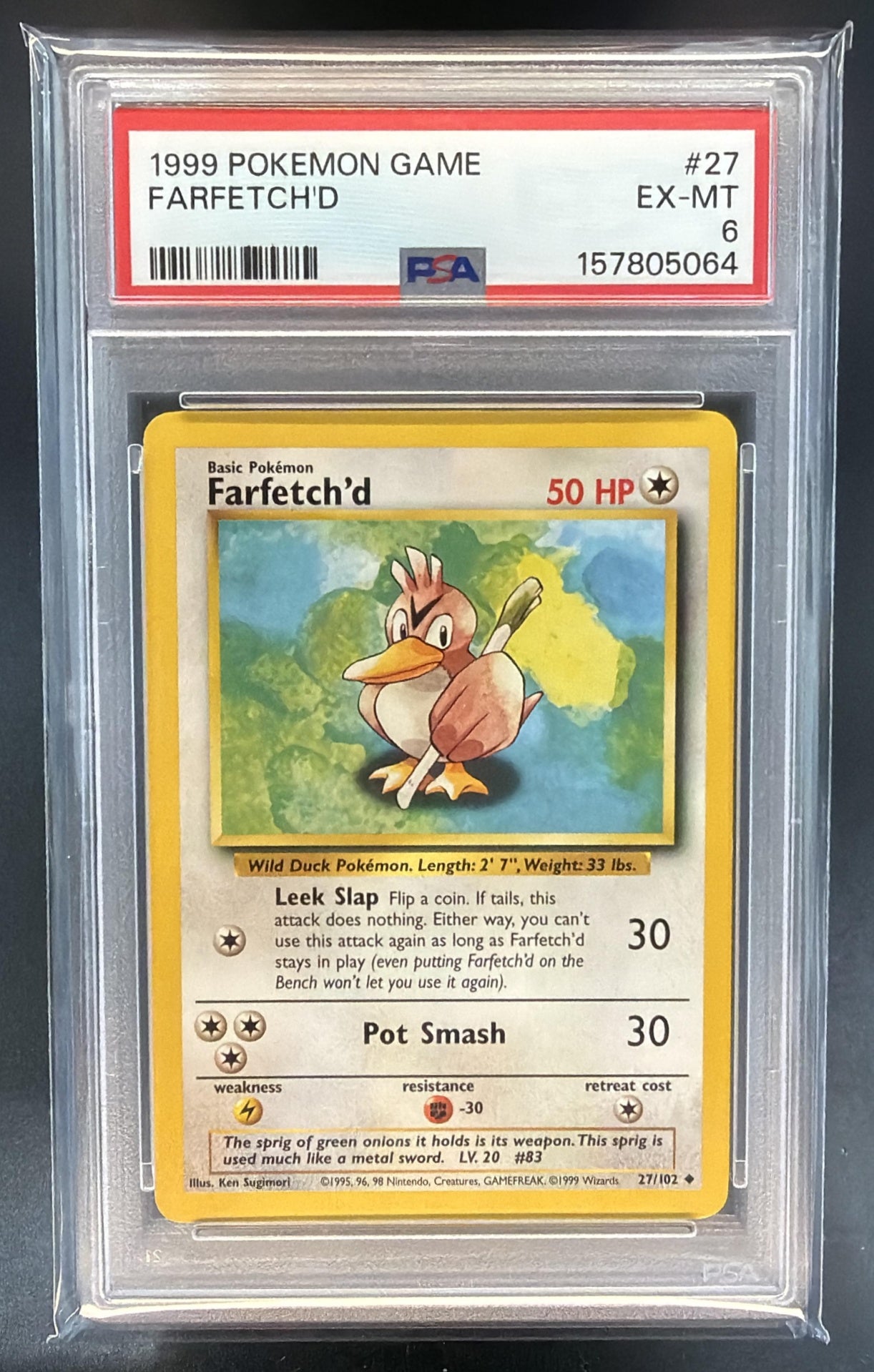 1999 Pokemon Unlimited Farfetch'd #27/102 Set Uncommon PSA 6 — front