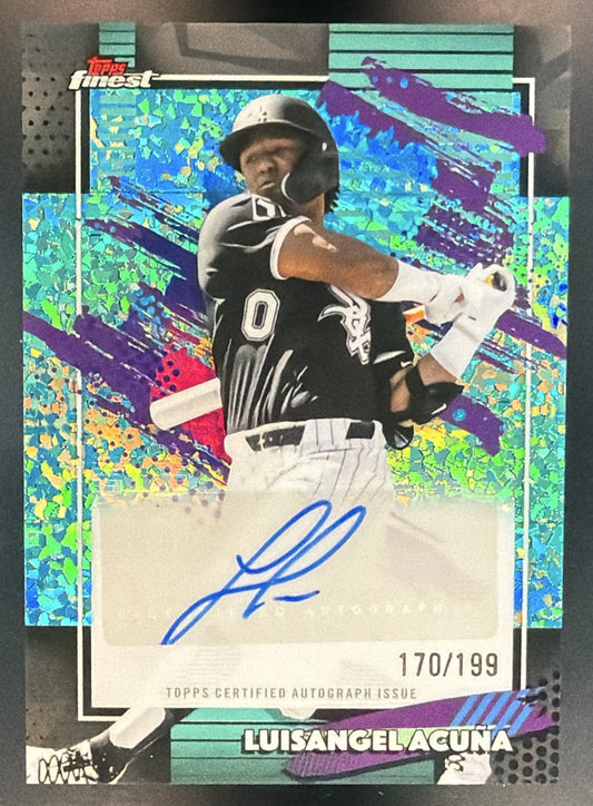 2026 Topps Finest Luisangel Acuna Mega Auto Aqua Mini-Diamond Refractor /199 — front